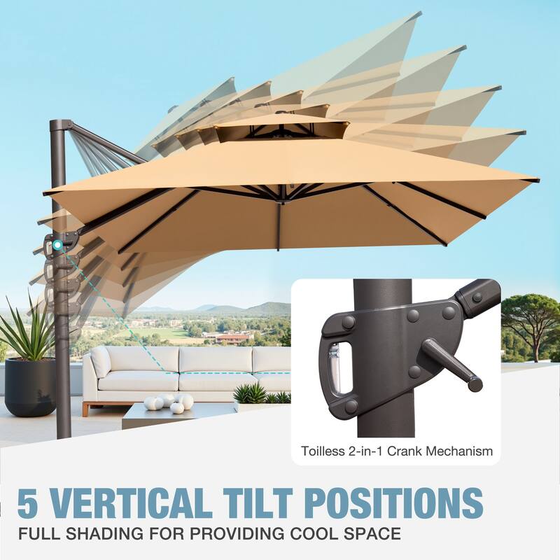 VredHom Outdoor Patio Offset Umbrella 360 Degree Rotation with Base