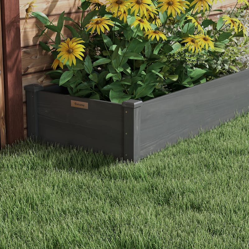 Outsunny 96" x 24" x 10" Wooden Raised Garden Bed Kit, Elevated Planter with 2 Boxes, Self Draining Bottom and Liner, Patio