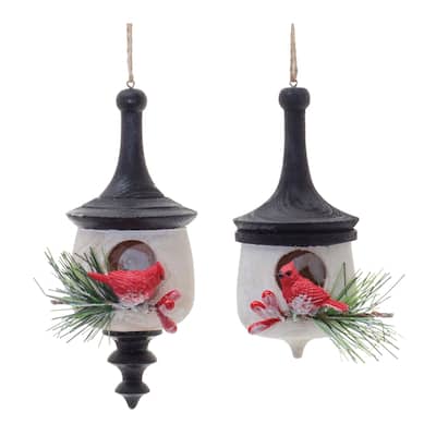 Finial Birdhouse Christmas Ornaments - Brown and Red - 5.5" - 6ct