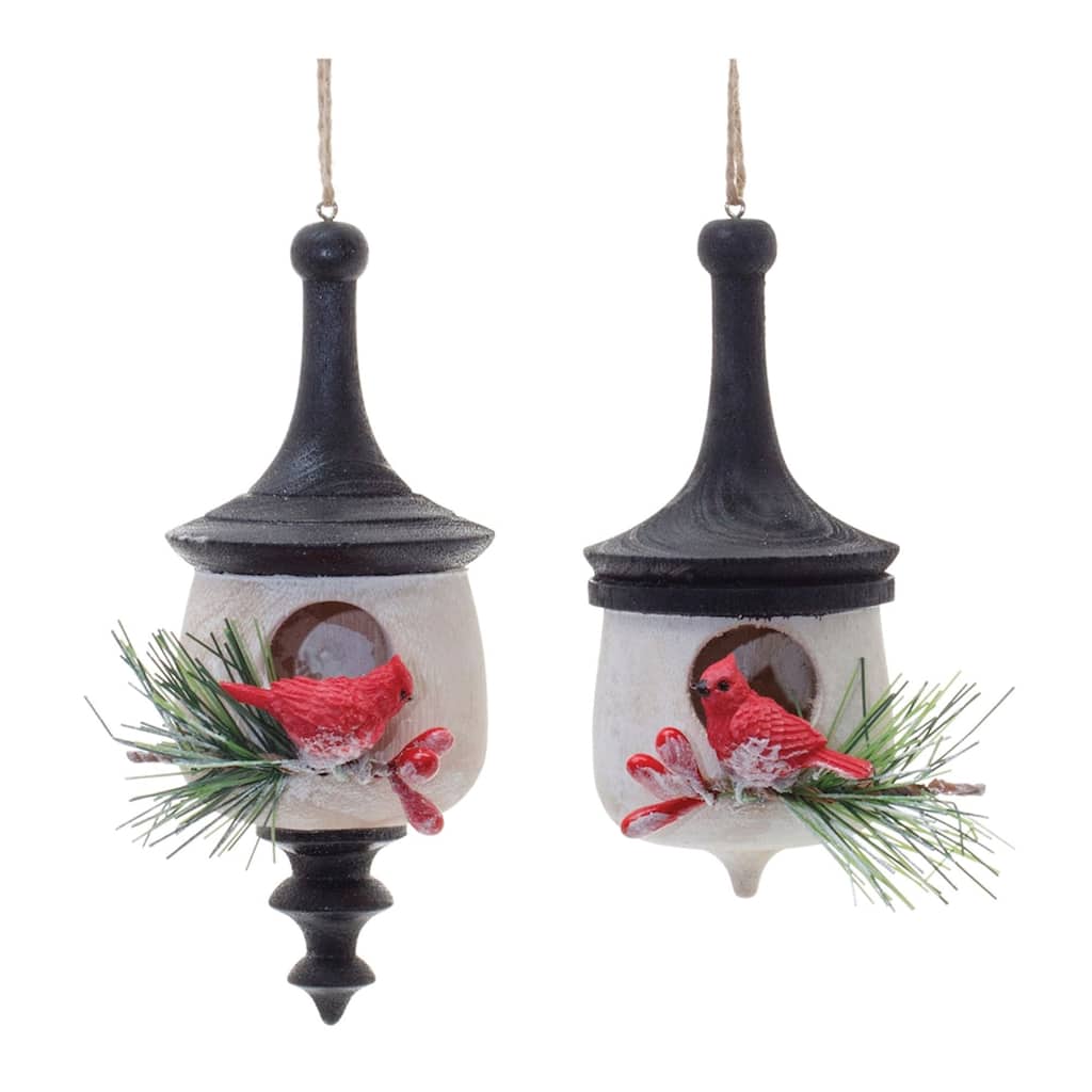 Finial Birdhouse Christmas Ornaments - Brown and Red - 5.5" - 6ct