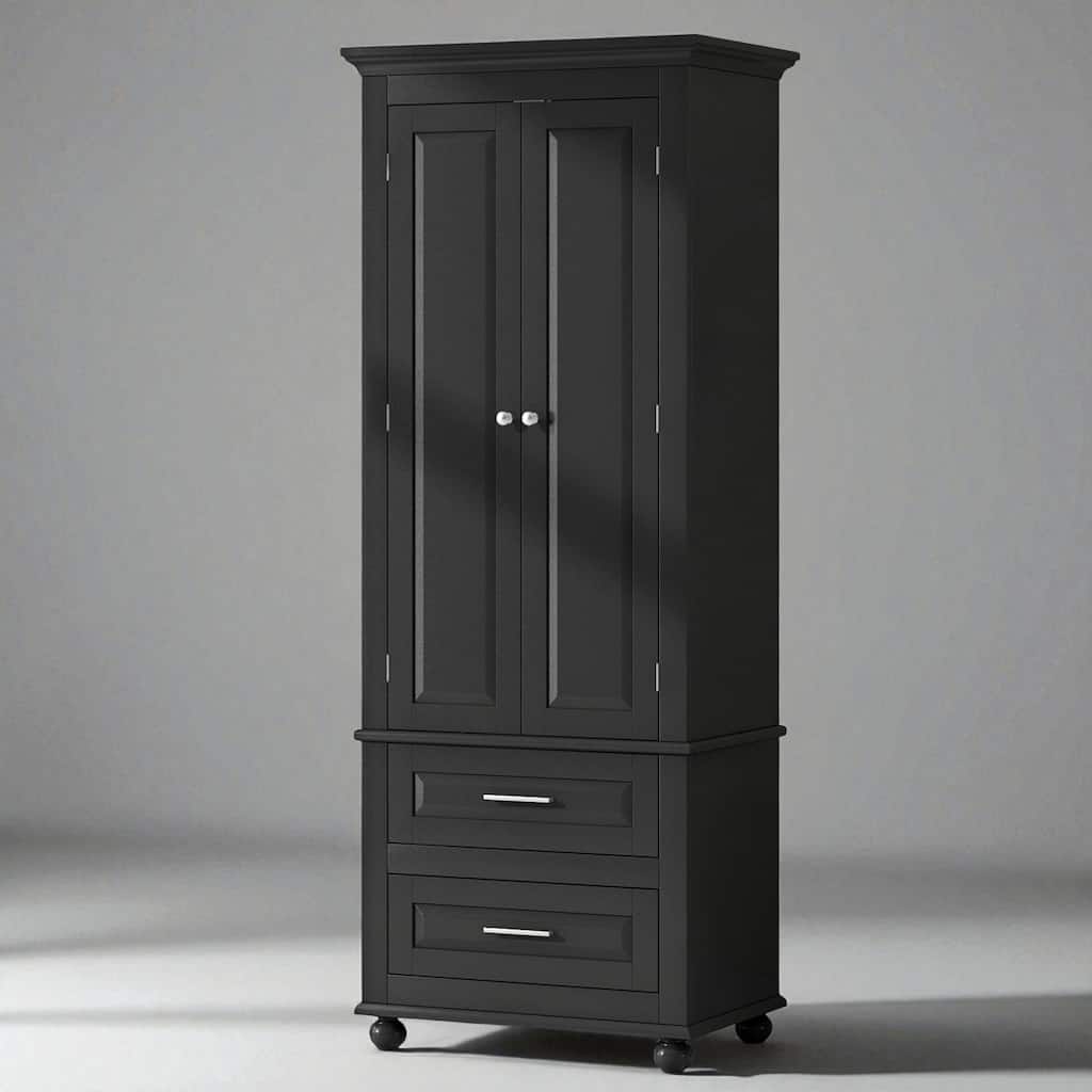 Tall Bathroom Storage Cabinet with 2 Drawers and Adjustable Shelves, Freestanding MDF Organizer with Doors