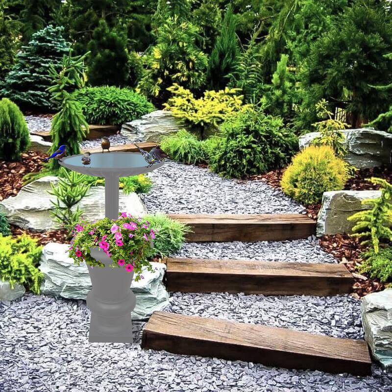 Ornate Round Cast Aluminum Metal 40-in Bird Bath and Planter Vase Combo