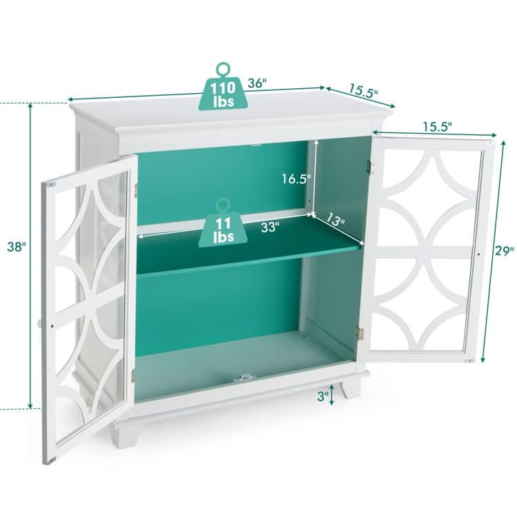 Kitchen Buffet Sideboard with Glass Doors and Adjustable Shelf - 36" x 15.5" x 38"(L x W x H)