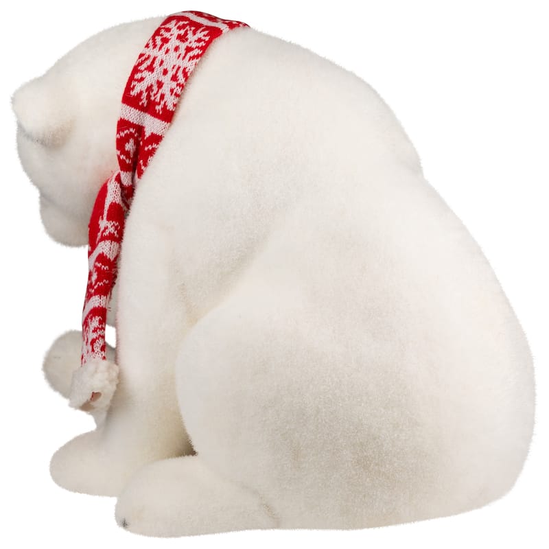 Sitting Polar Bear Mom and Cub Christmas Figure - 14.5" - White and Red