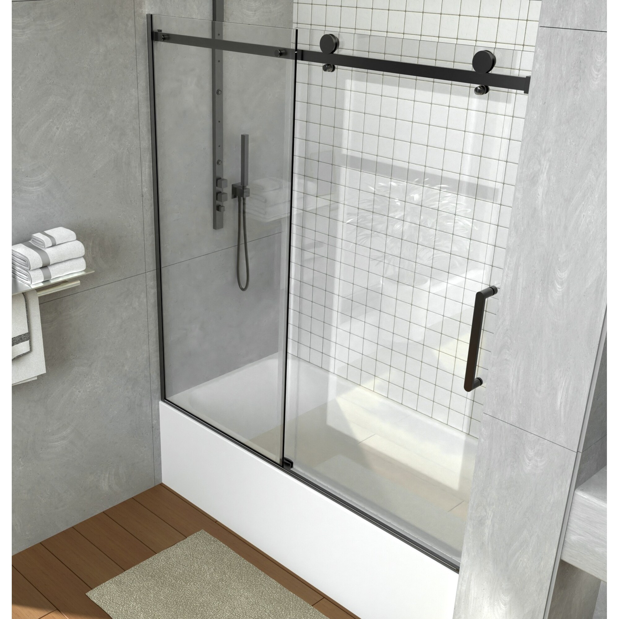 i-Homare 55 - 59'' W x 60'' H Double Sliding Bath Tub Door Semi-Frameless Shower Door