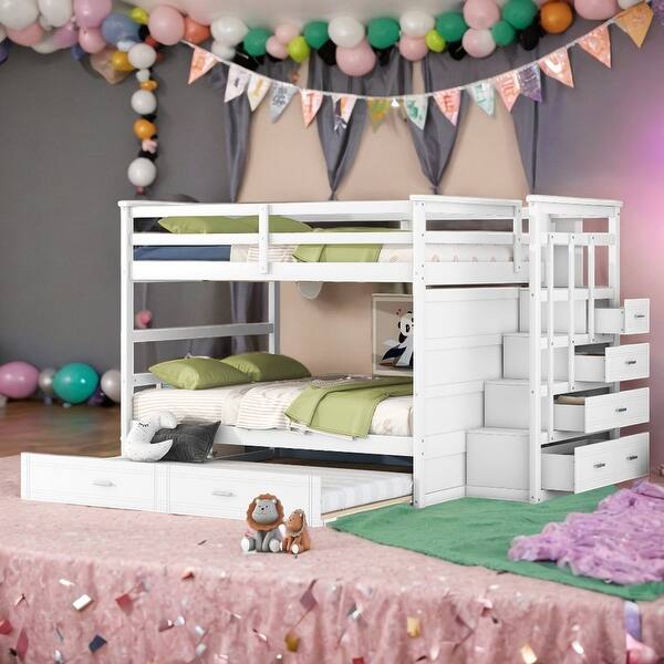 slide 2 of 15, Simple Full over Full Bunk Bed With Trundle And Staircase,Storage Drawers White