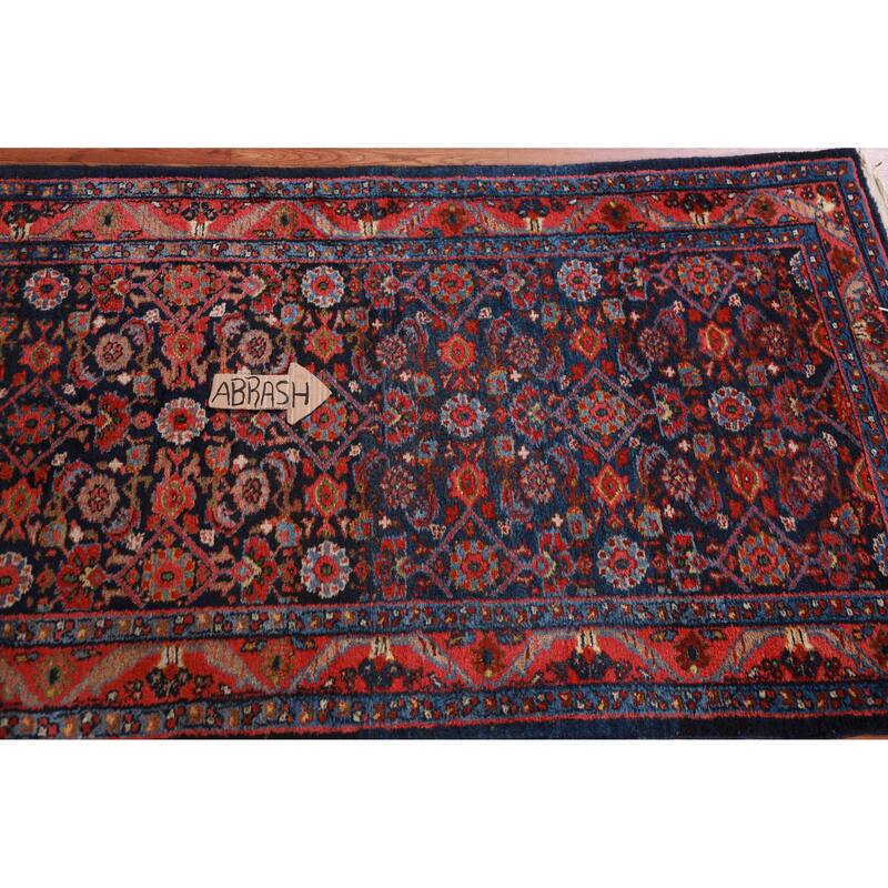 Hand Knotted Oriental 100% Wool Carpet Traditional Floral Navy Blue & Blues Mahal Runner Rug - 18' 9'' X 3' 1''