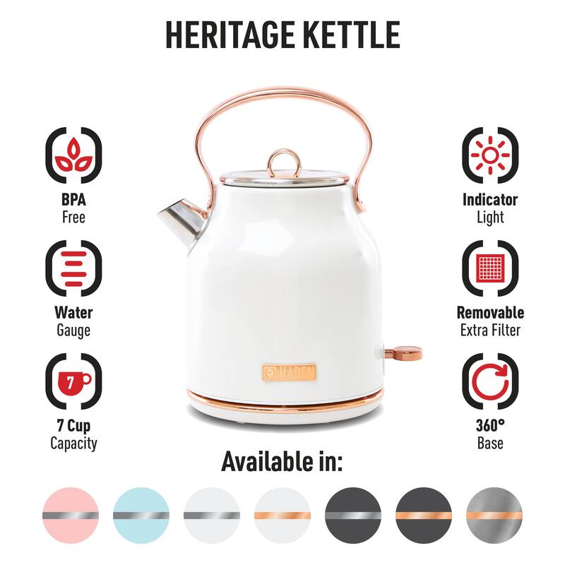 Haden Heritage 1.7 Liter Stainless Steel Electric Tea Kettle