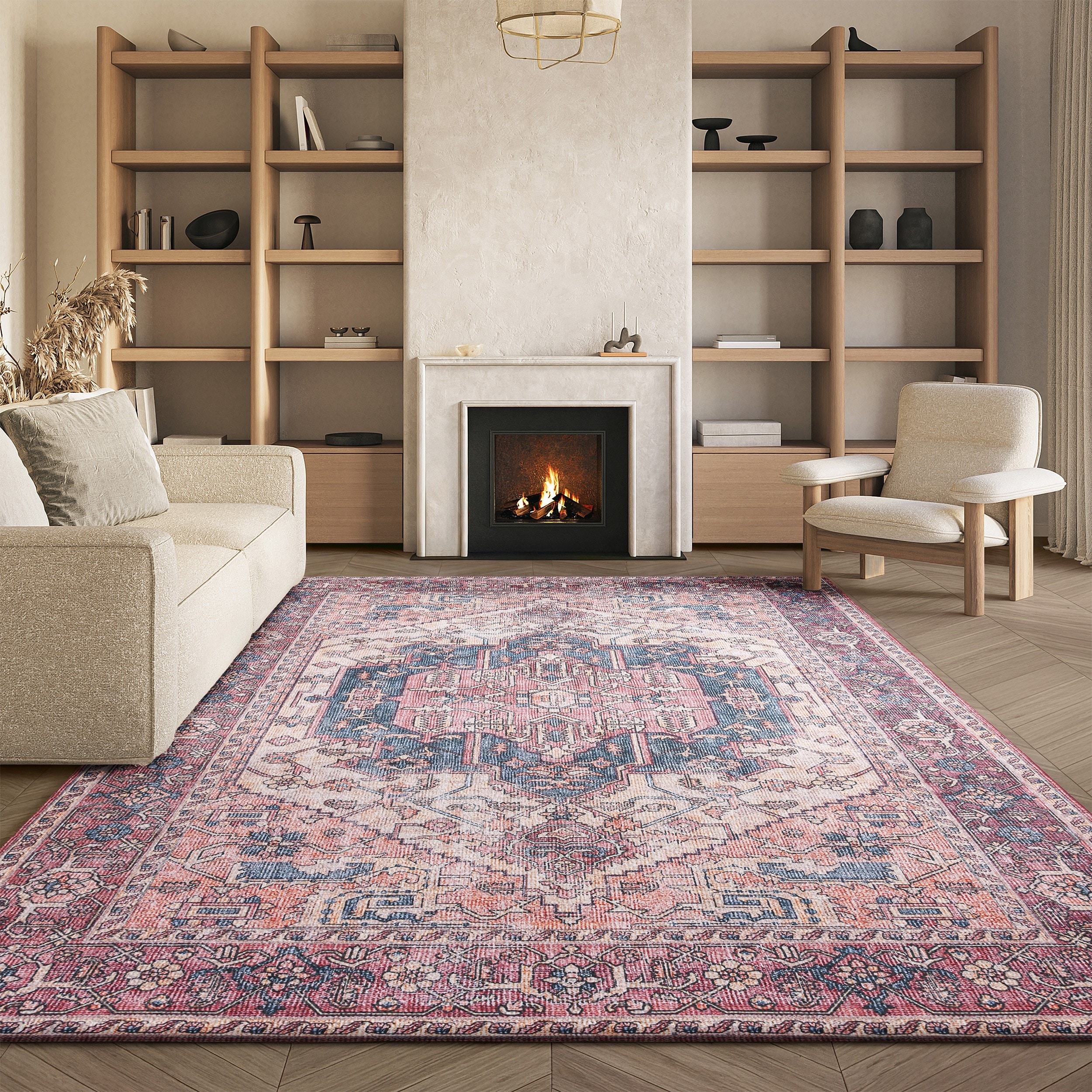 SAFAVIEH Tucson Machine Washable Slip Resistant Lenore Traditional Rug