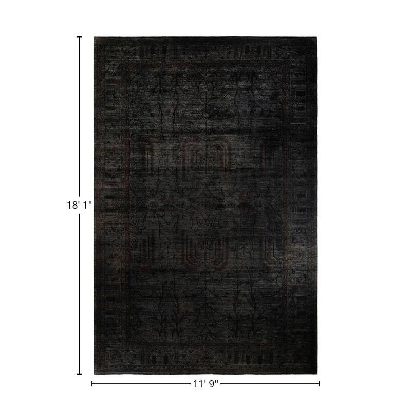 Overton Hand Knotted Wool Vintage Inspired Modern Contemporary Overdyed Gray Area Rug - 11' 9" x 18' 1"