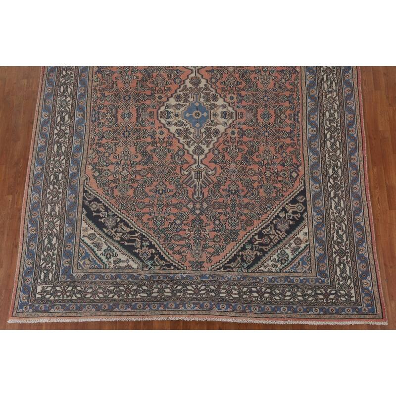 Pink Geometric Hamedan Persian Vintage Area Rug Handmade Wool Carpet - 8'5" x 11'4"