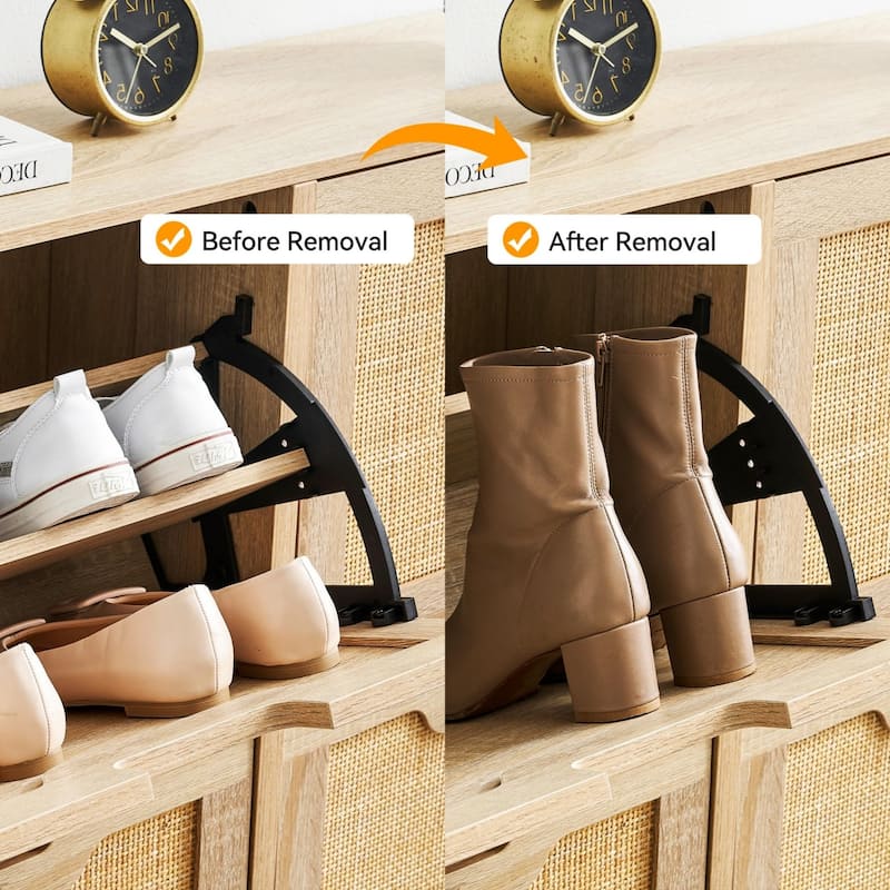 Natural Rattan 4 Flip Door Shoe Cabinet Organizer Freestanding, Modern Shoe Rack Storage Organizer - 39.4x9.4x34.6in