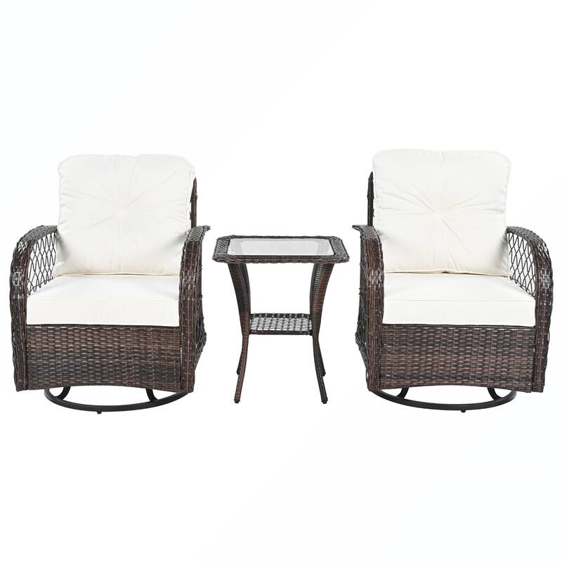 3PCS Rattan Swivel Chair and Table Set