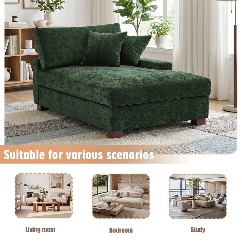 Oversized Chenille Modular Chaise Lounge With Deep Seat