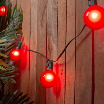 Satin Finish G50 Globe Indoor Outdoor Patio Lights - Red - 13.75' Green Wire - 15ct