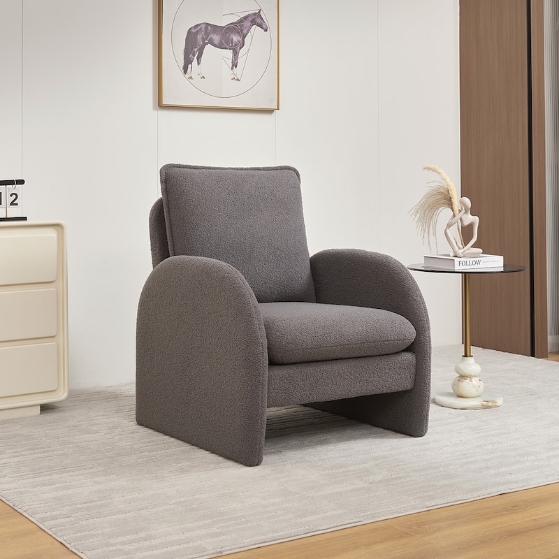 Lamb Fabric Accent Chair With Solid Wood Frame