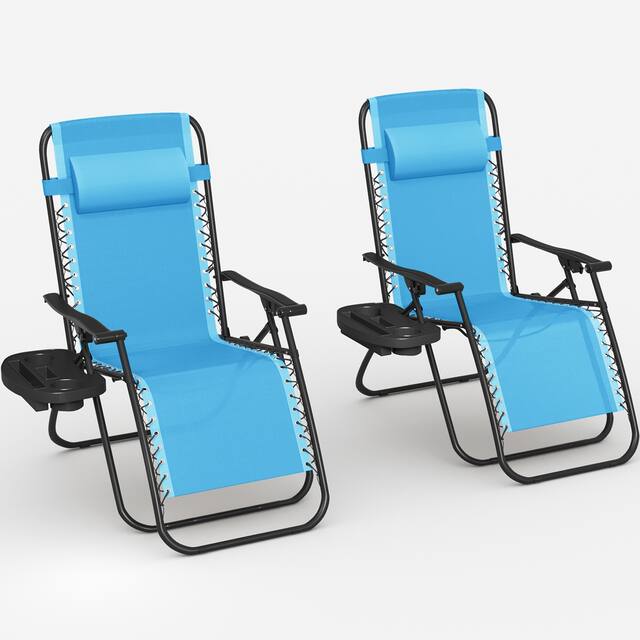 Homall Patio Zero Gravity Chair Lawn Lounge Chair with Pillow Set of 2 - Light Blue