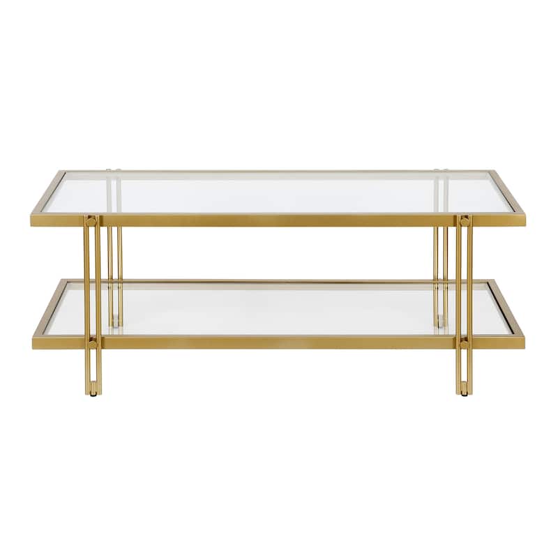 45-inch Glass and Steel Coffee Table with Shelf for Living Room Storage - 45" x 20" x 17"