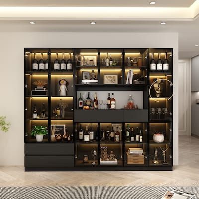 Sleek Modular Curio Wine Cabinet Storage Solution with Glass Doors