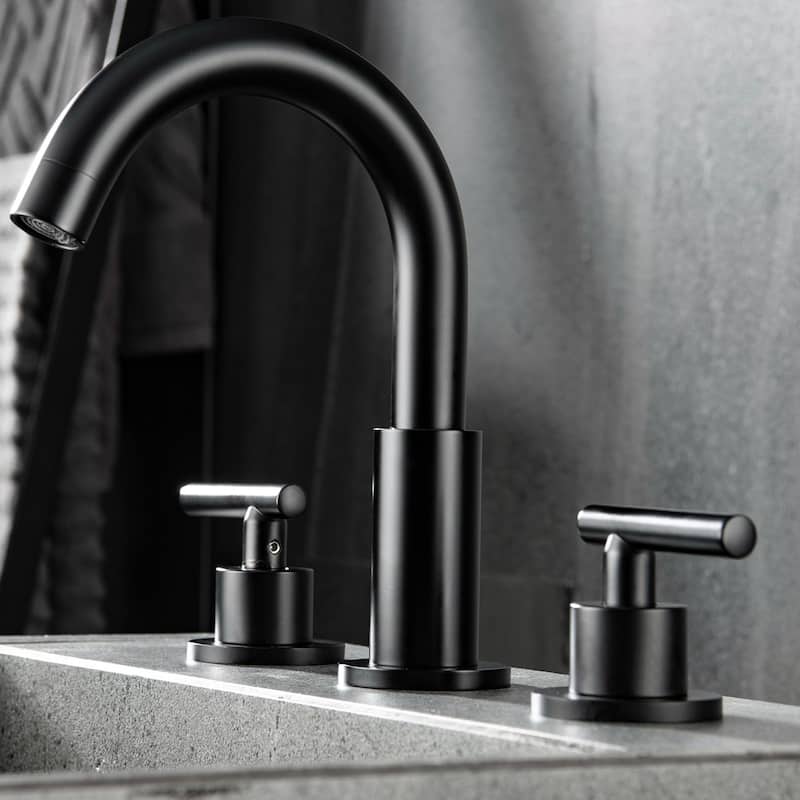 Matte Black 2-Handle Widespread WaterSense High-arc Bathroom Sink Faucet - Spout height: 5.6" x Spout reach: 5.4".
