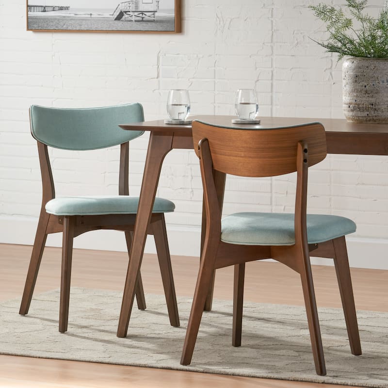 Chazz Mid-Century Modern Upholstered Rubberwood Dining Chairs (Set of 2) by Christopher Knight Home - Mint + Natural Walnut