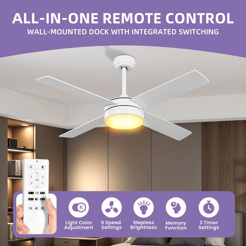 Moasis 4-Blade 48 inch Matte Black Ceiling Fan with LED Lights and Remote Control