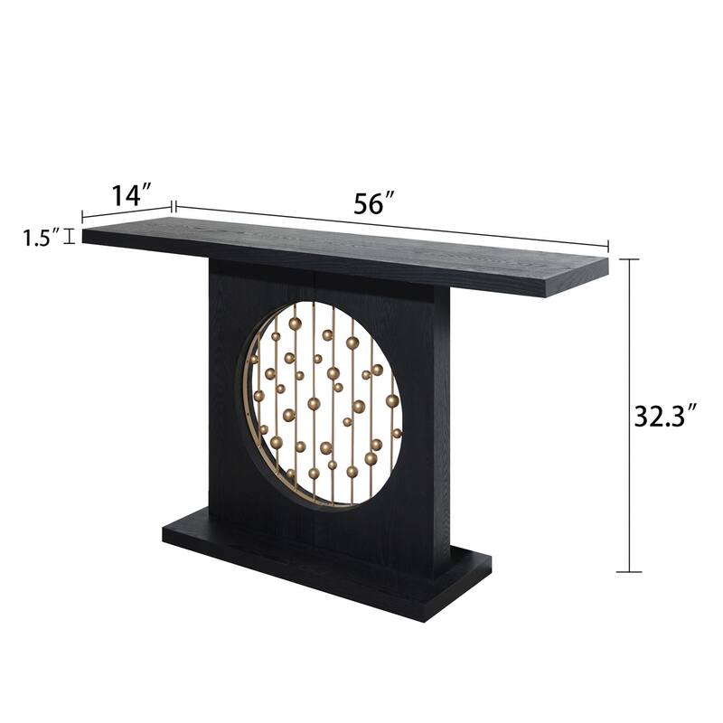 56" Console Table with Circular Cutouts & Gold Accents