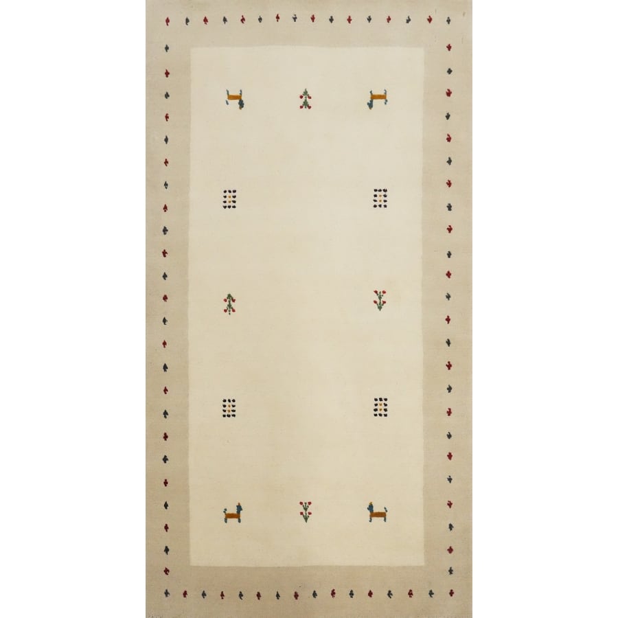 Hand Knotted Oriental 100% Wool Carpet Tribal Animal Pictorial Beige & Ivories Gabbeh Area Rug - 4' 5'' X 2' 4''