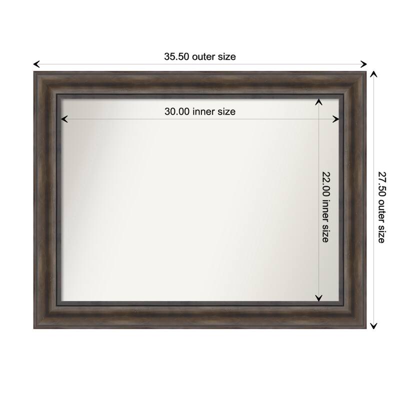 Rustic Pine Brown Framed Non-Beveled Custom Wall Mirror, Bathroom Vanity Mirror - Outer Size: 35.5 x 27.5