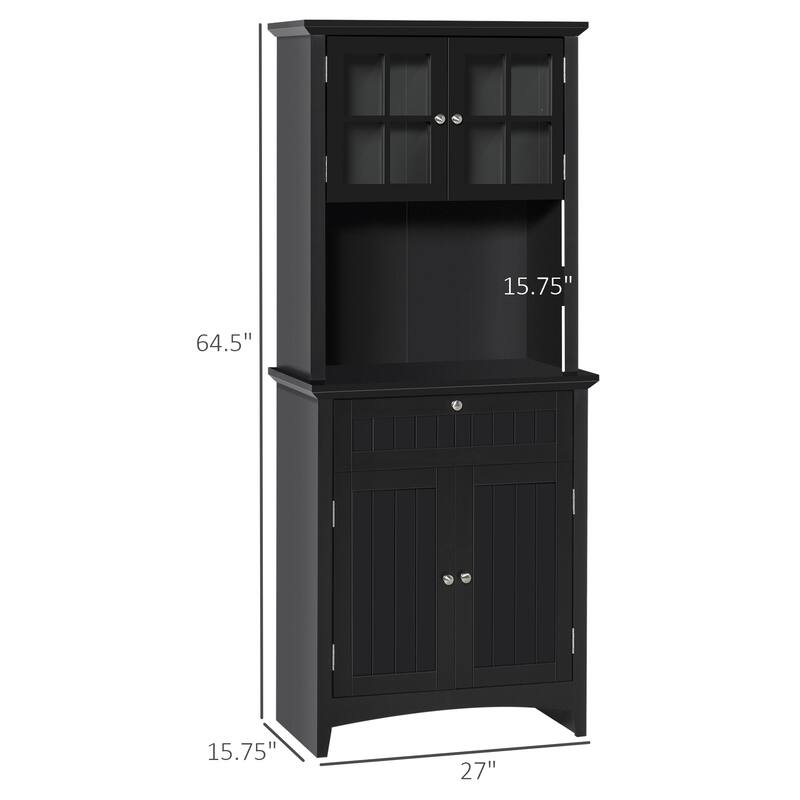 Elegant Buffet with Hutch, Kitchen Pantry Storage Cabinet with Framed Glass Door Drawer and Microwave Space, Black