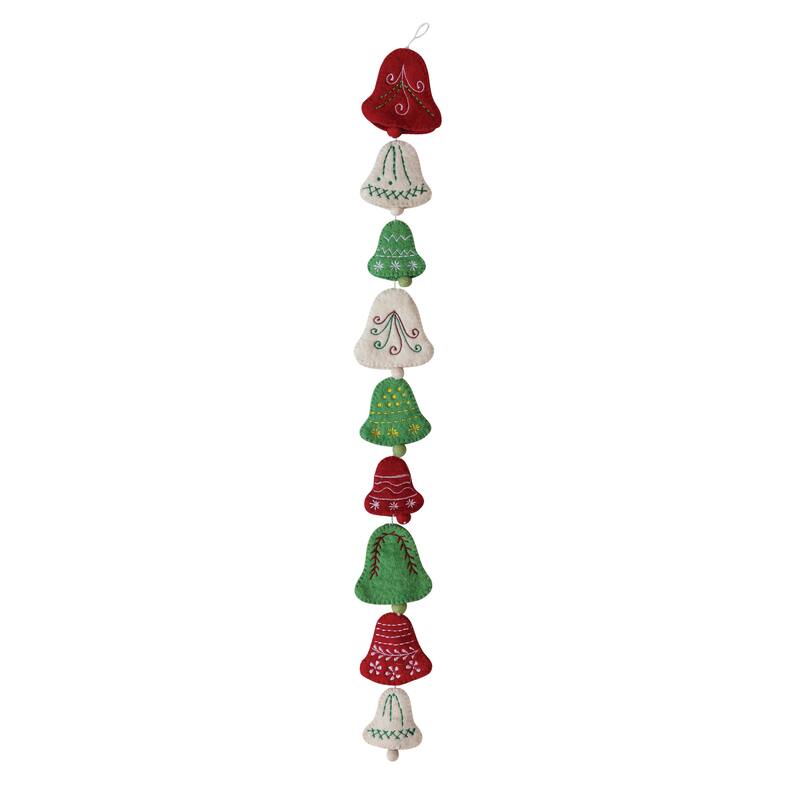 Handmade Wool Felt Bell Garland with Embroidery