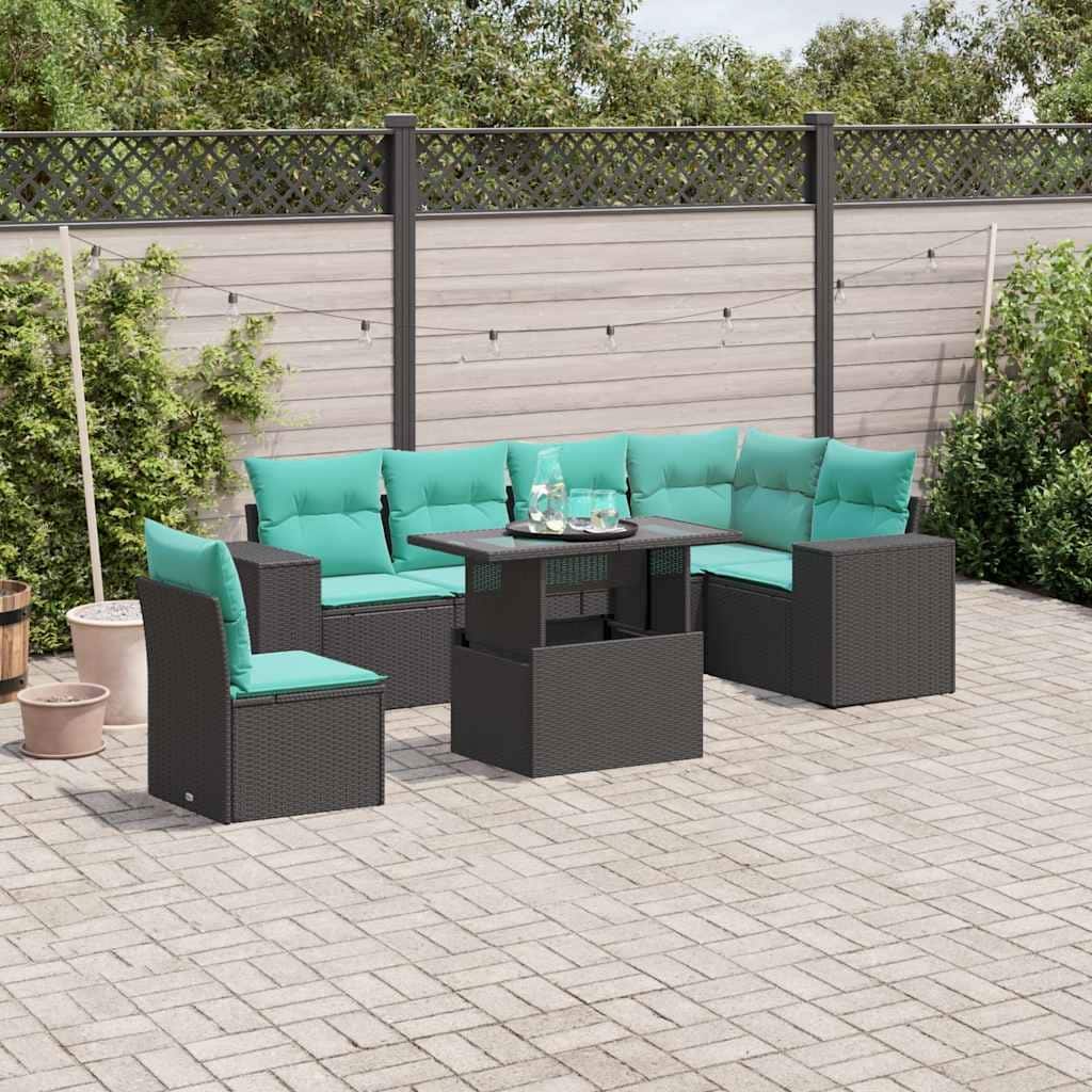 vidaXL Patio Sofa Set with Cushions Table and Couches 7 Piece Poly Rattan - 24.4" x 24.4" x 27.2"
