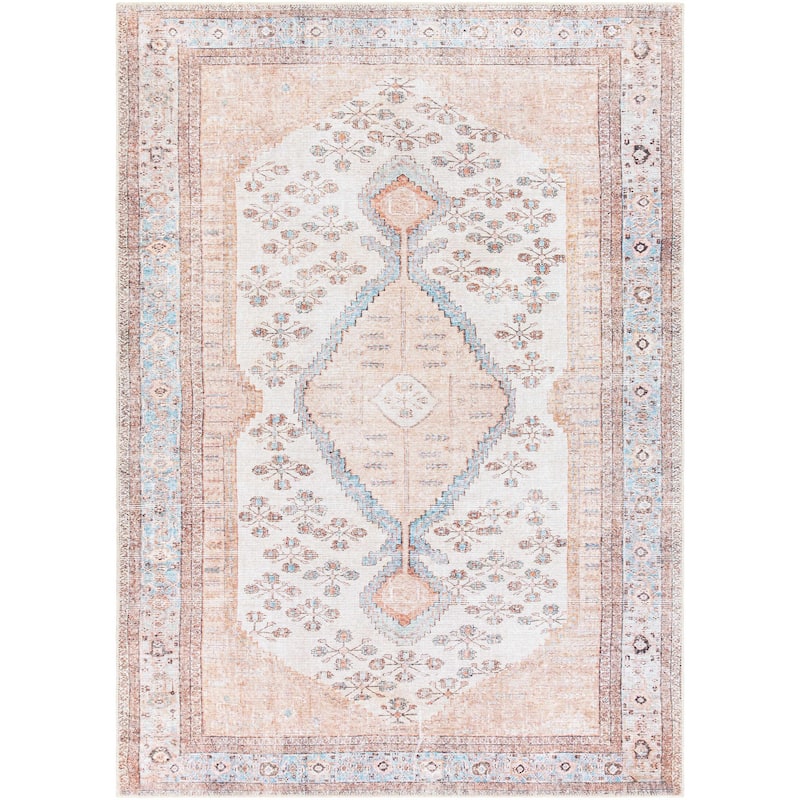 Hauteloom Moora Living Room, Bedroom Machine Washable Area Rug - Aqua, Black, Blush - 2' x 2'11"