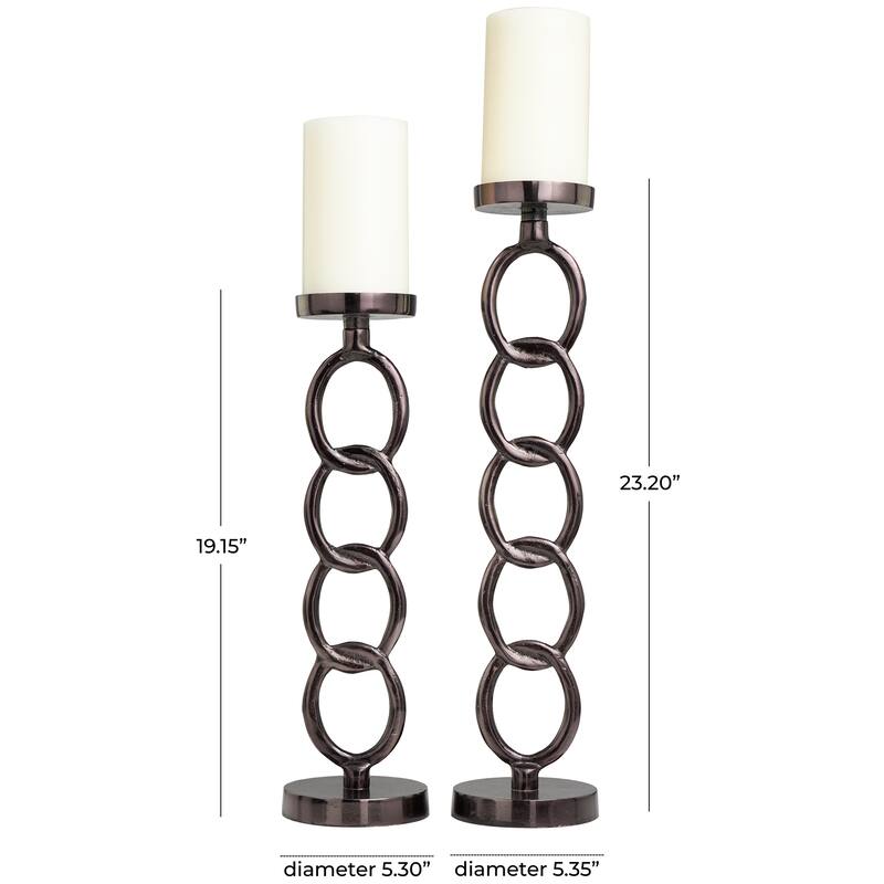 Dark Gray Aluminum Chain Link Geometric Candle Holder (Set of 2)