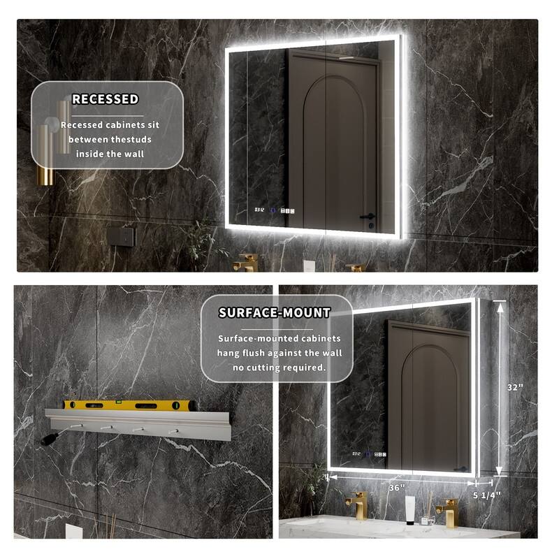 MEDUNJESS Double Opening Frameless Bathroom Mirror Cabinet with Defogging