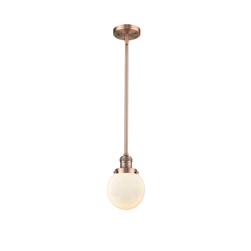 Innovations Lighting Franklin Restoration Beacon 1 Light 6" Stem Hung Mini Pendant - Antique Copper/Matte White