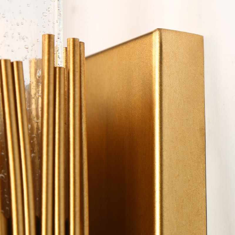 Modern Gold 2-Light Rectangle Vanity Light Dimmable Seeded Glass Wall Sconce - 4.7" Wx5.9" Dx17.5" H