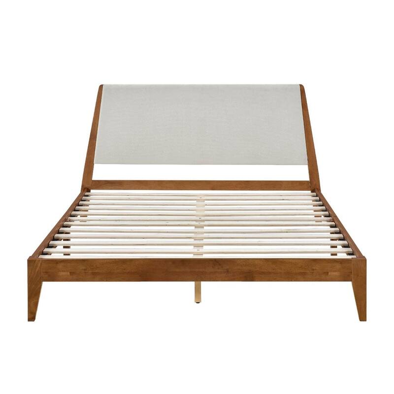 Oliver Beige and Walnut Wood Queen Platform Bed Frame - Beige - Queen