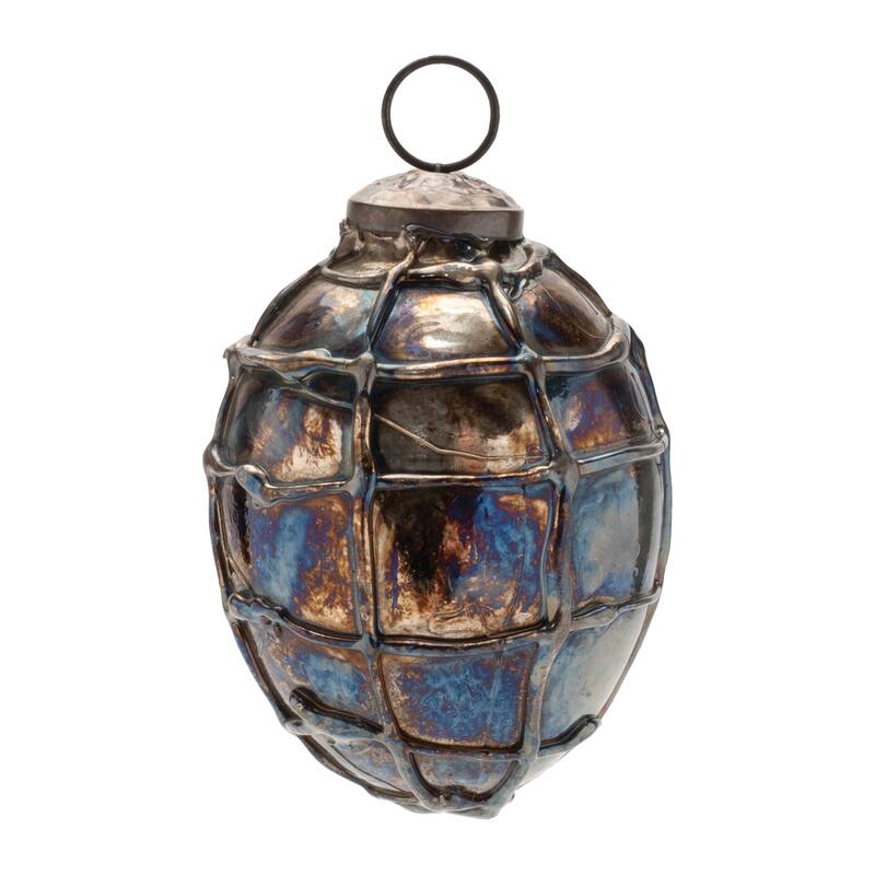 Glass Distressed Mercury Ornaments Set of 12 with Iridescent Finish - 4” x 4” x 3.5” (L x W x H)