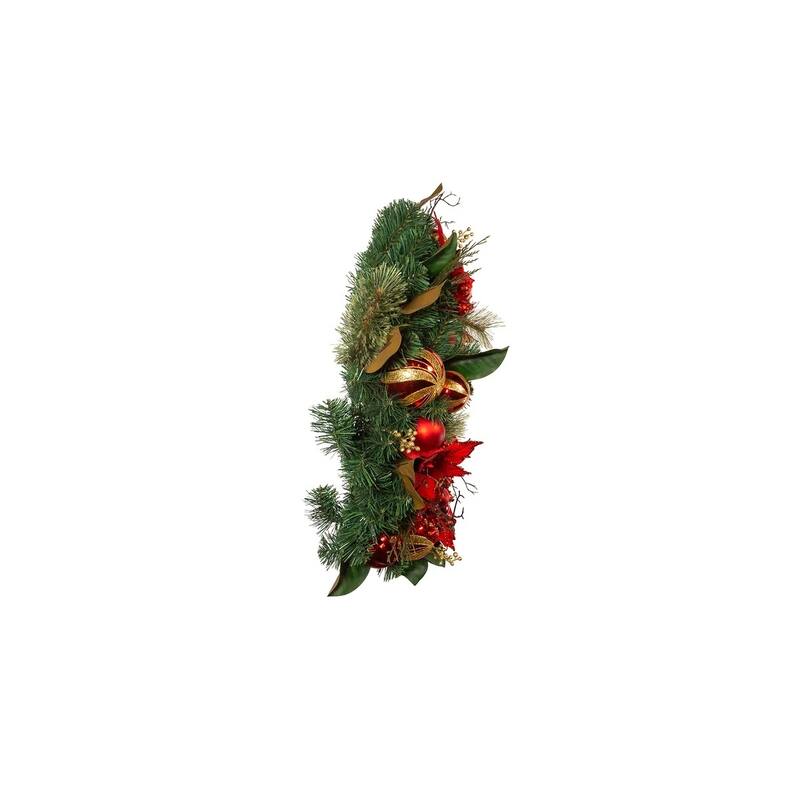 Poinsettias and Ornaments Artificial Christmas Wreath - 30" - Unlit