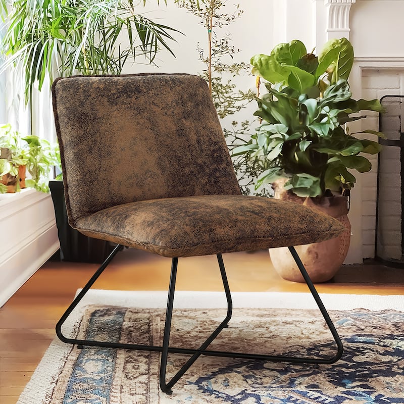 LUE BONA Mid Century Faux Leather Accent Chair With Adjustable Backrest - 31.5'' H X 22.2'' W X 23.6'' D