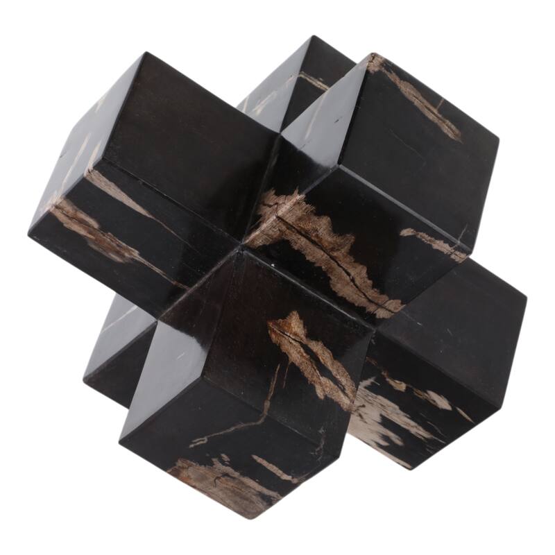 Wood Decorative Object with Geometric Design for Home Decor - 8" Brown - 8" x 8" x 8"