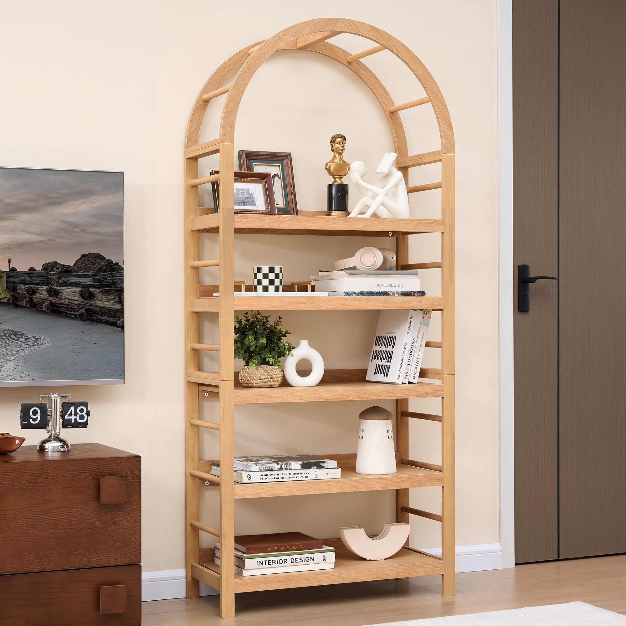 70.87 in.H Solid Wood Arched Storage Rack/Bookshelf