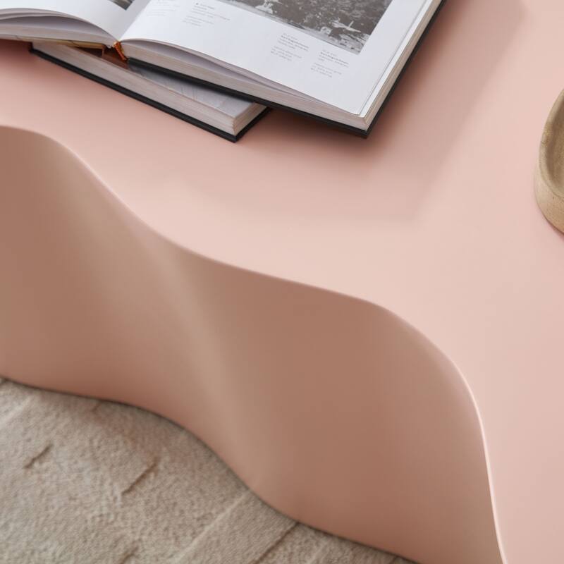 50" Unique Shape Sturdy Fiberglass Coffee Table, Tea Table for Living Room, No Need Assembly