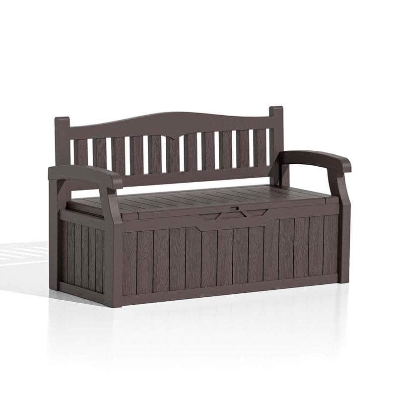 Plastic Outdoor Patio Garden Storage Bench with Lockable Lid 70-Gallon - 23.2 D" x 53.1" W x 31.5" H - Brown