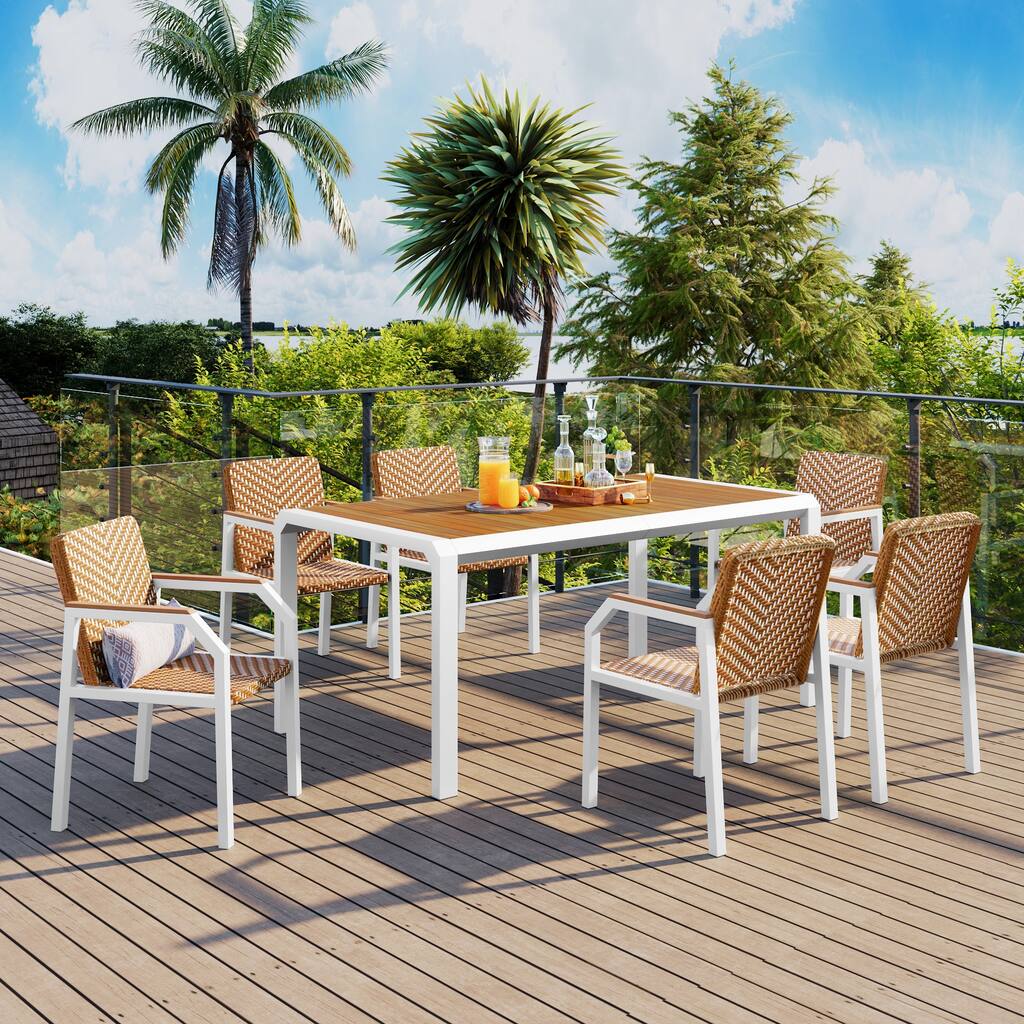 7 Piece Patio Dining Table Set with 6 Chairs