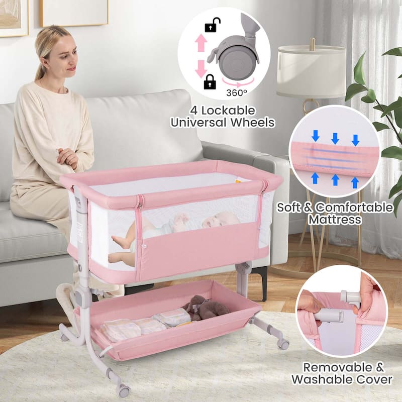 Costway Baby Bassinet Bedside Sleeper with 6-Level Adjustable Height - See Details