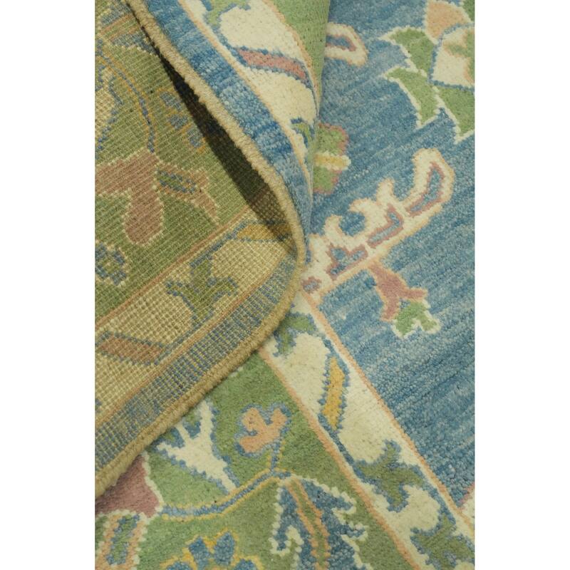 Vegetable Dye Blue Oushak Turkish Area Rug, Floral Geometric Carpet - 11' 9'' X 9' 5''