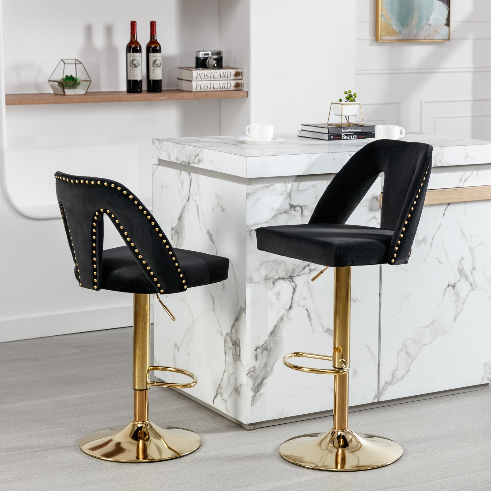 Swivel Modern Counter Height Bar Stools Set of 2 W Back Velvet