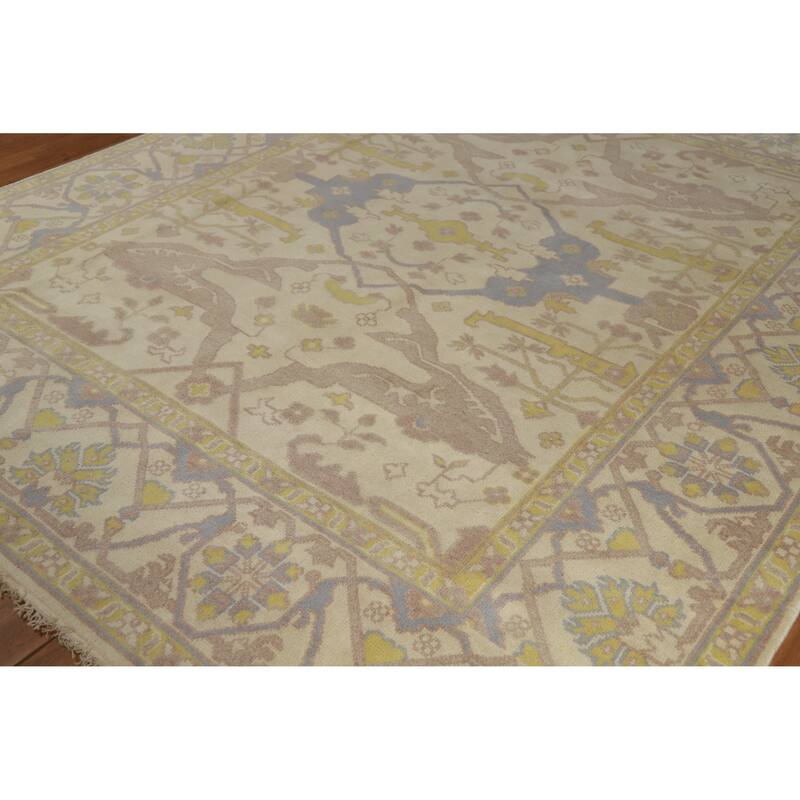 Earth Tone Oushak Indian Area Rug Handmade Bedroom Beige Wool Carpet - 8'1" x 9'9"